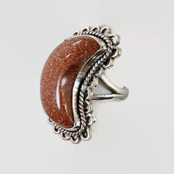 Goldstone Ring, Moon Ring, Sterling Silver, Crescent Moon, Size 6 1/2 - Picture 2 of 5